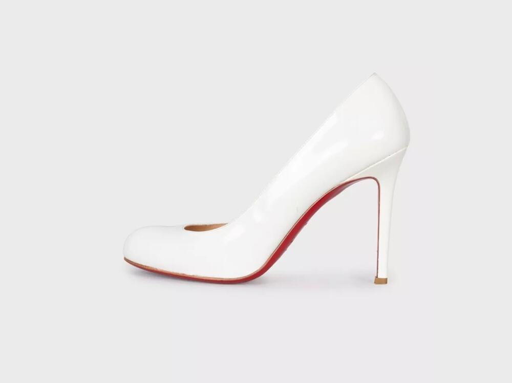 Christian Louboutin White Patent Leather Round-Toe Pumps Sz.39